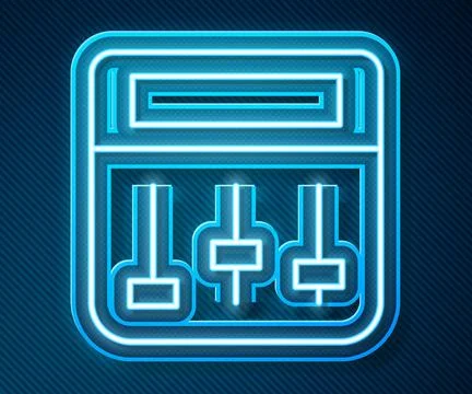 Glowing neon line Drum machine music producer equipment icon isolated on blue Stock Illustration