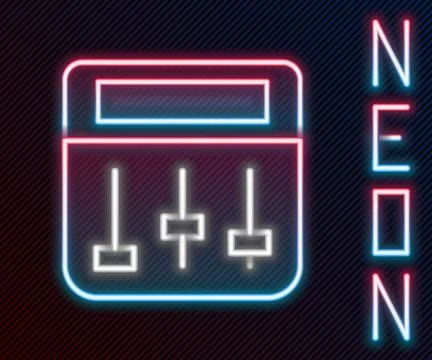 Glowing neon line Drum machine music producer equipment icon isolated on bl.. Stock Illustration