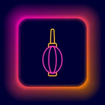 Glowing neon line Dust blower icon isolated on black background. Air duster.. Stock Illustration