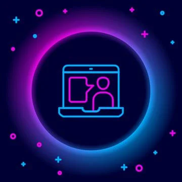Glowing neon line E-learning of different foreign languages icon isolated on Stock Illustration
