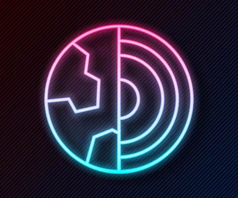 Glowing neon line Earth core structure crust icon isolated on black background Stock Illustration
