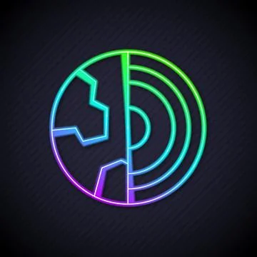 Glowing neon line Earth core structure crust icon isolated on black backgro.. Stock Illustration