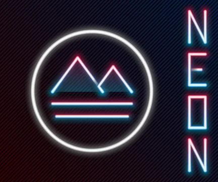 Glowing neon line Earth element of the symbol alchemy icon isolated on black Stock Illustration