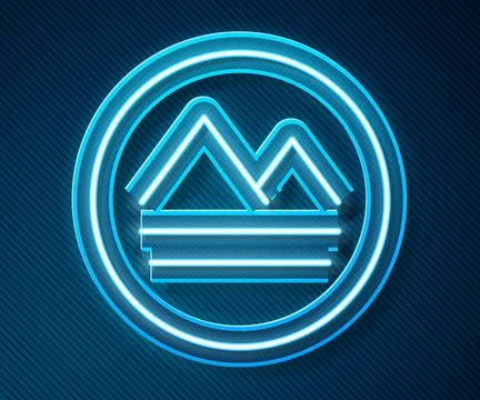 Glowing neon line Earth element of the symbol alchemy icon isolated on blue Stock Illustration