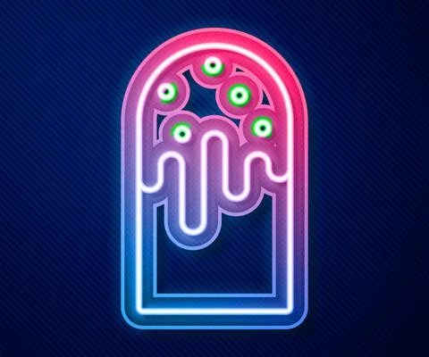 Glowing neon line Easter cake icon isolated on blue background. Happy Easter 스톡 일러스트