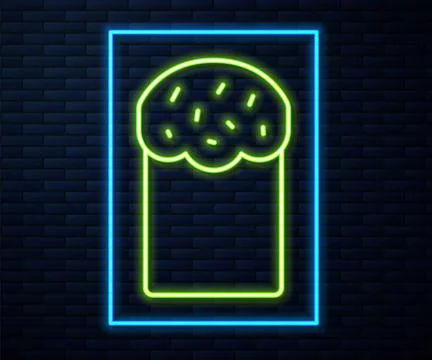 Glowing neon line Easter cake icon isolated on brick wall background. Happy E Stock Illustration
