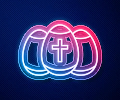 Glowing neon line Easter egg icon isolated on blue background. Happy Easter.  스톡 일러스트
