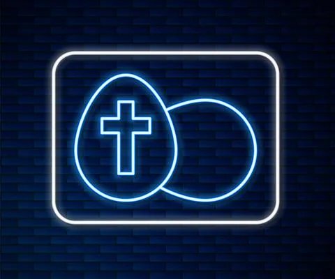 Glowing neon line Easter egg icon isolated on brick wall background. Happy Ea Stock Illustration