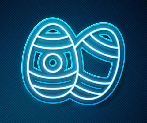 Glowing neon line Easter egg icon isolated on blue background. Happy Easter Illustrazione stock
