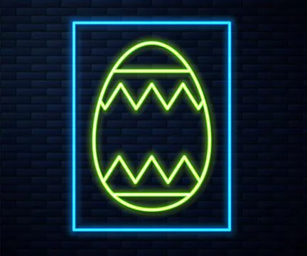 Glowing neon line Easter egg icon isolated on brick wall background. Happy Ea Illustrazione stock