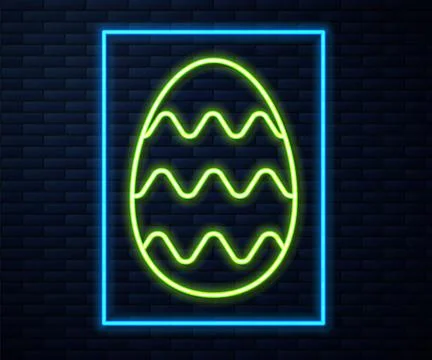 Glowing neon line Easter egg icon isolated on brick wall background. Happy Ea 스톡 일러스트