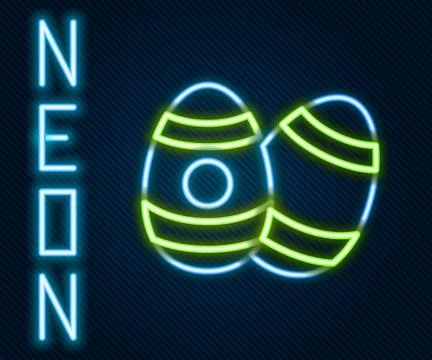 Glowing neon line Easter egg icon isolated on black background. Happy Easte.. Illustrazione stock