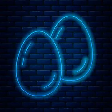 Glowing neon line Easter eggs icon isolated on brick wall background. Happy Illustrazione stock