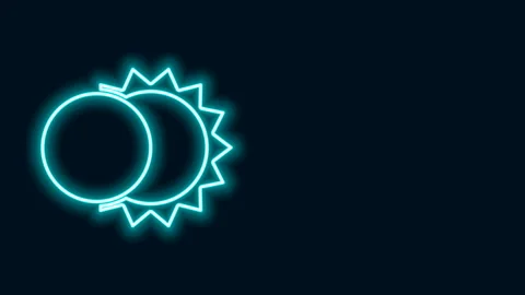 Glowing neon line Eclipse of the sun icon isolated on black background. Total Stock Footage 141831500