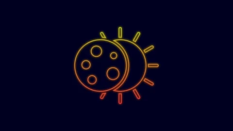 Glowing neon line Eclipse of the sun icon isolated on blue background. Total Stock Footage 227258178