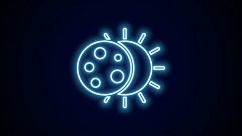 Glowing neon line Eclipse of the sun icon isolated on black background. Total Stock Footage 227433799