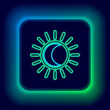 Glowing neon line Eclipse of the sun icon isolated on black background. Total Stock Illustration