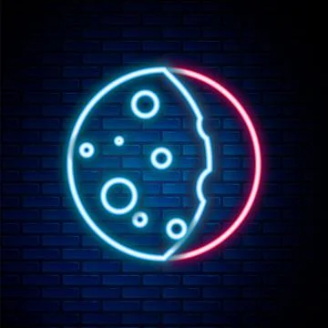 Glowing neon line Eclipse of the sun icon isolated on brick wall background Illustrazione stock