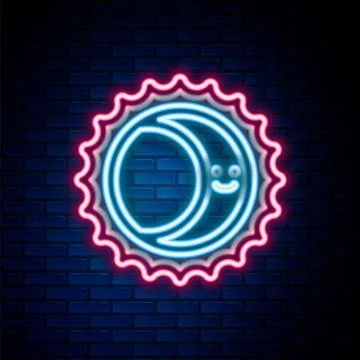Glowing neon line Eclipse of the sun icon isolated on brick wall background Stock Illustration