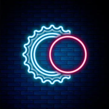 Glowing neon line Eclipse of the sun icon isolated on brick wall background Illustrazione stock