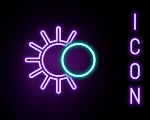 Glowing neon line Eclipse of the sun icon isolated on black background. Total Stock Illustration