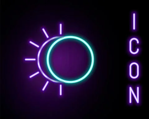 Glowing neon line Eclipse of the sun icon isolated on black background. Total 스톡 일러스트