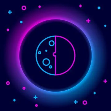 Glowing neon line Eclipse of the sun icon isolated on black background. Total Ilustração Stock