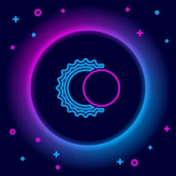 Glowing neon line Eclipse of the sun icon isolated on black background. Total Stock Illustration