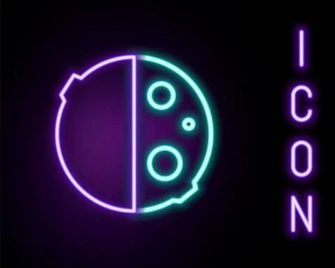 Glowing neon line Eclipse of the sun icon isolated on black background. Total Stock Illustration