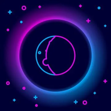 Glowing neon line Eclipse of the sun icon isolated on black background. Total Stock Illustration
