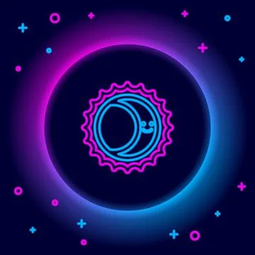 Glowing neon line Eclipse of the sun icon isolated on black background. Total Illustrazione stock