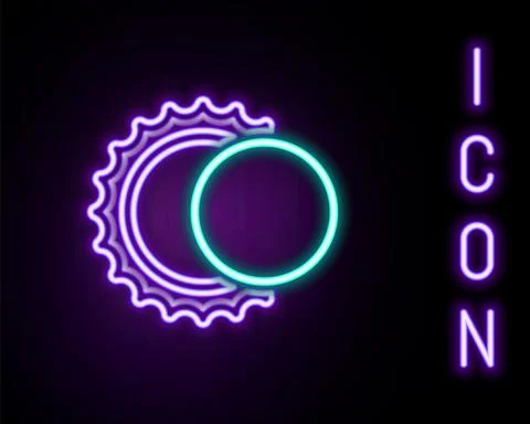 Glowing neon line Eclipse of the sun icon isolated on black background. Total Stock Illustration