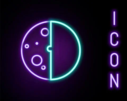 Glowing neon line Eclipse of the sun icon isolated on black background. Total Stock Illustration