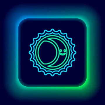 Glowing neon line Eclipse of the sun icon isolated on black background. Total Stock Illustration