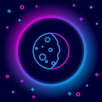Glowing neon line Eclipse of the sun icon isolated on black background. Total Stock Illustration