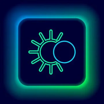 Glowing neon line Eclipse of the sun icon isolated on black background. Total Stock Illustration