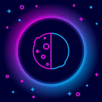 Glowing neon line Eclipse of the sun icon isolated on black background. Total Stock Illustration