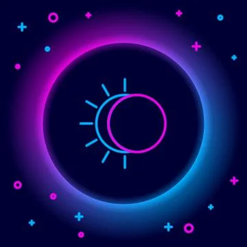 Glowing neon line Eclipse of the sun icon isolated on black background. Total Stock Illustration