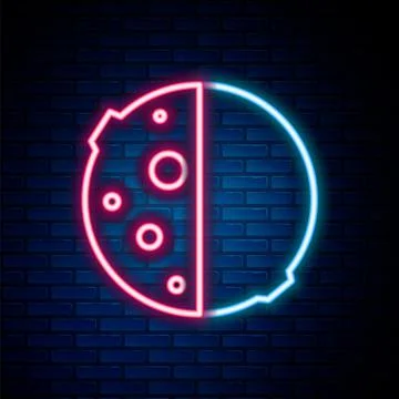 Glowing neon line Eclipse of the sun icon isolated on brick wall background.  Ilustração Stock