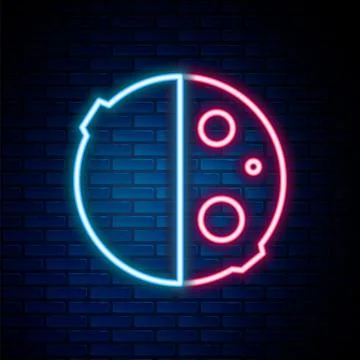 Glowing neon line Eclipse of the sun icon isolated on brick wall background Stock Illustration