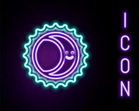 Glowing neon line Eclipse of the sun icon isolated on black background. Total Illustrazione stock