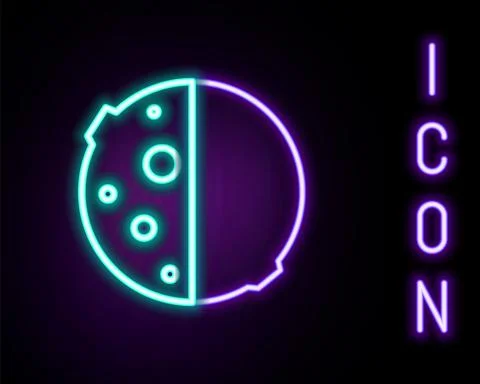 Glowing neon line Eclipse of the sun icon isolated on black background. Total Stock Illustration