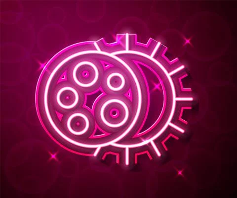 Glowing neon line Eclipse of the sun icon isolated on red background. Total 스톡 일러스트