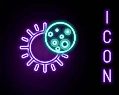 Glowing neon line Eclipse of the sun icon isolated on black background. Total Illustrazione stock