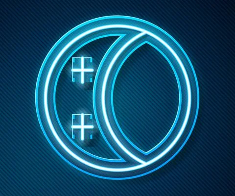 Glowing neon line Eclipse of the sun icon isolated on blue background. Total Illustrazione stock