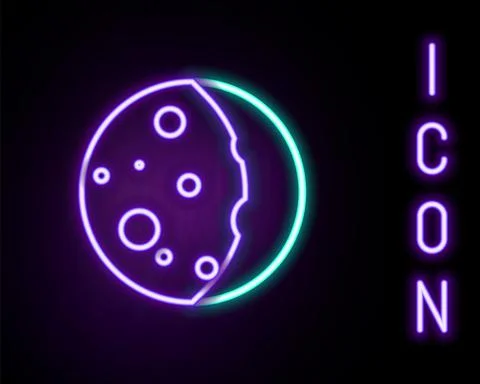 Glowing neon line Eclipse of the sun icon isolated on black background. Total Stock Illustration