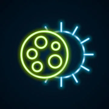 Glowing neon line Eclipse of the sun icon isolated on black background. Total Ilustração Stock
