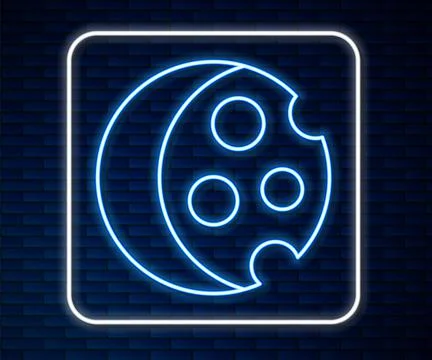 Glowing neon line Eclipse of the sun icon isolated on brick wall background.  Stock Illustration