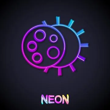 Glowing neon line Eclipse of the sun icon isolated on black background. Total Illustrazione stock