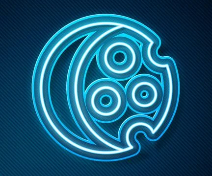 Glowing neon line Eclipse of the sun icon isolated on blue background. Total Stock Illustration